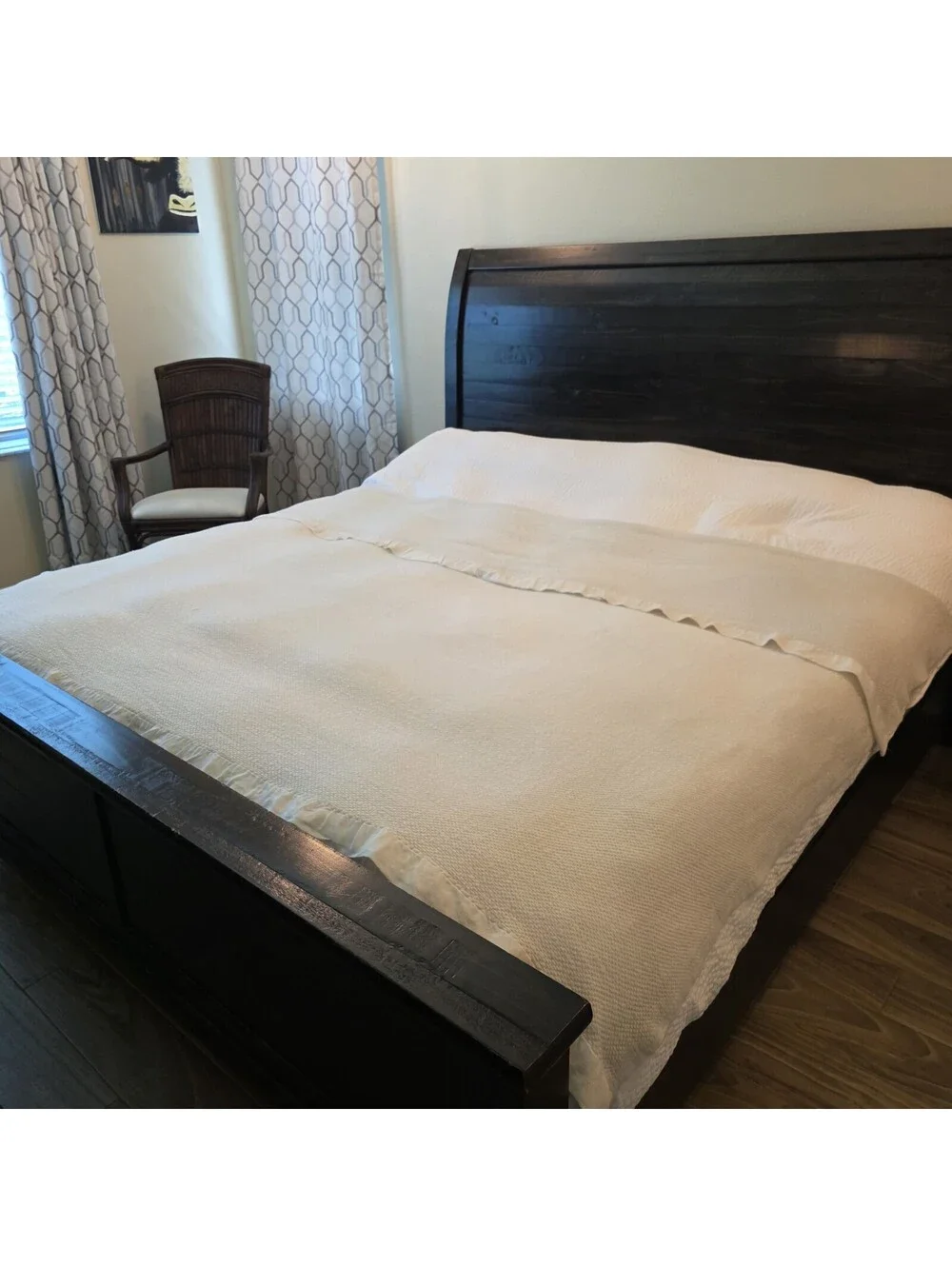 Pair Waffle Weave Blankets Full Queen Satin Trim Cream White Faribo Benton VTG